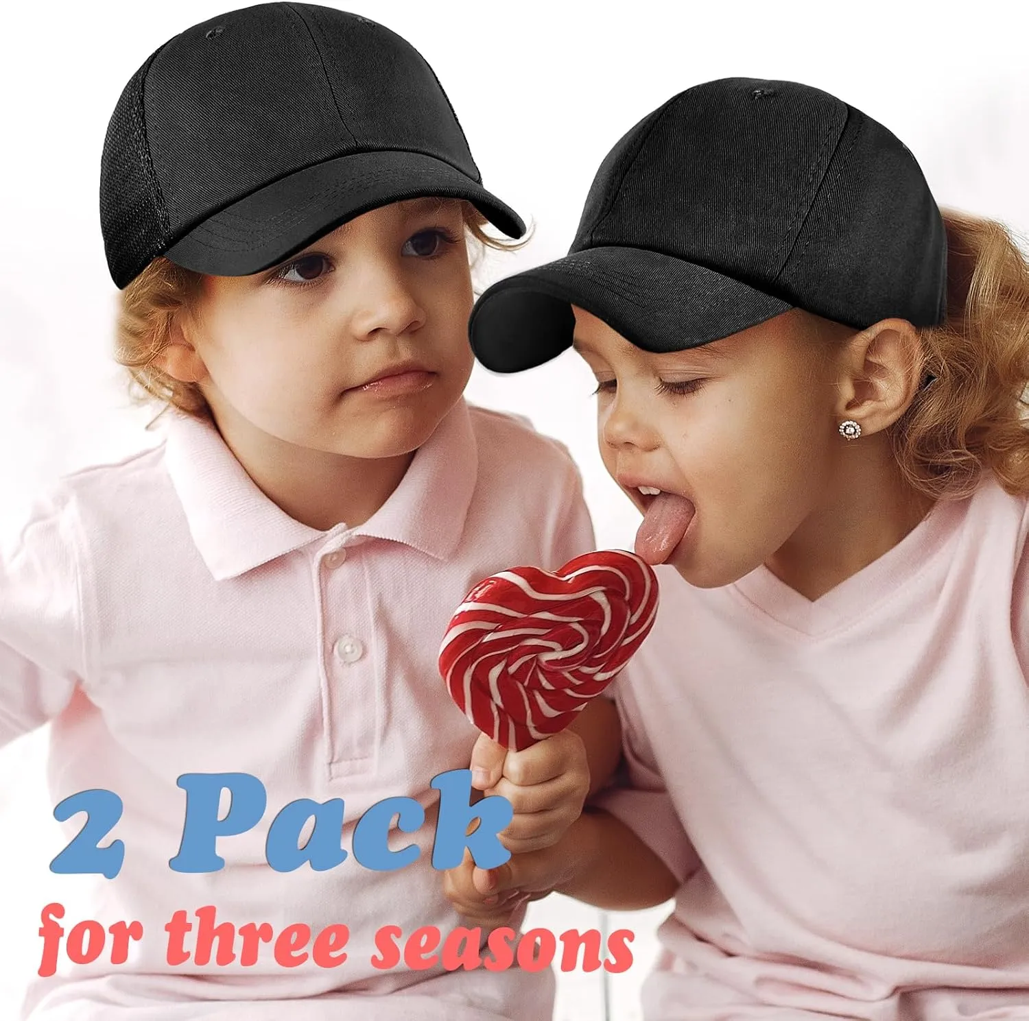 SONMONY 2-Pack Toddler Baseball Hats for Kids Girls Soft Cotton Mesh Back Trucker Hats Adjustable Toddler Hats for Girls Boys
