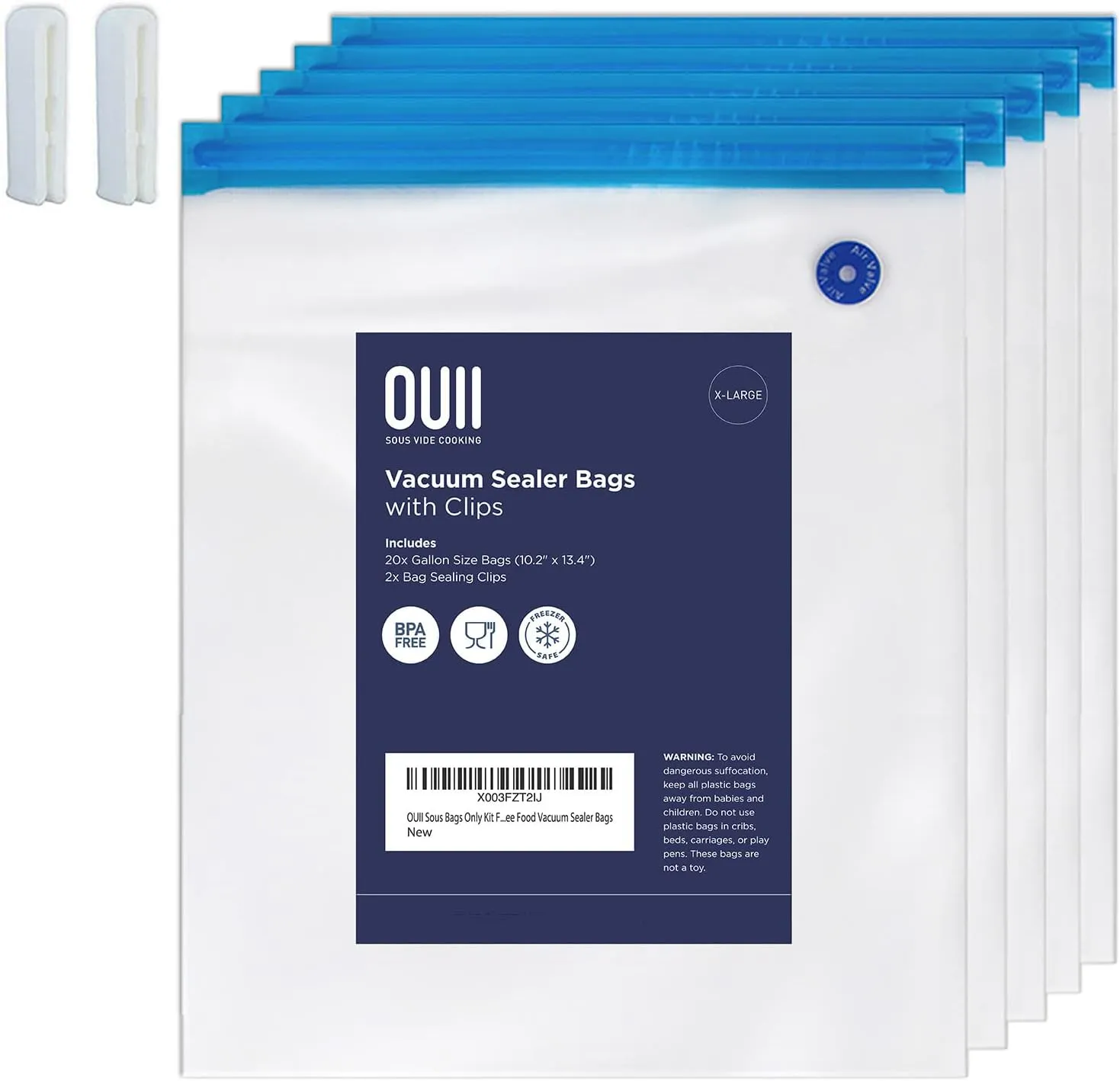 Sous Vide Bags Only Kit For Anova and Joule Cookers, 20 Extra Large Reusable BPA Free Food Vacuum Sealer Bags