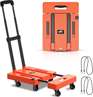 SOYO Folding Hand Truck, 500lbs Heavy Duty Dolly, Portable 6 Wheels Collapsible Luggage Cart with 2 Elastic Ropes for Moving, Travel, Shopping, House Office Use, Orange