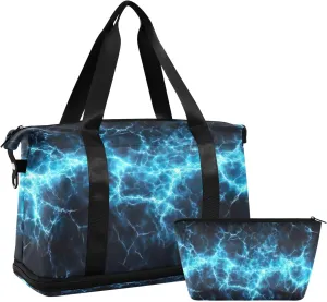 Spark Texture Blue Gym Bag - Weekender Overnight Bags for Women Men, Sport Travel Duffel Bag with Wet Pocket & Shoe Compartment
