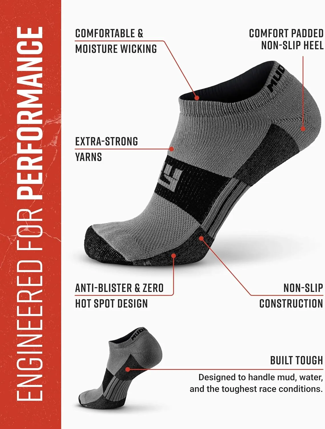 Spartan Race No-Show Running Socks, Cushioned, Non-Slip, Breathable Compression Athletic Ankle Socks, 2-Pack