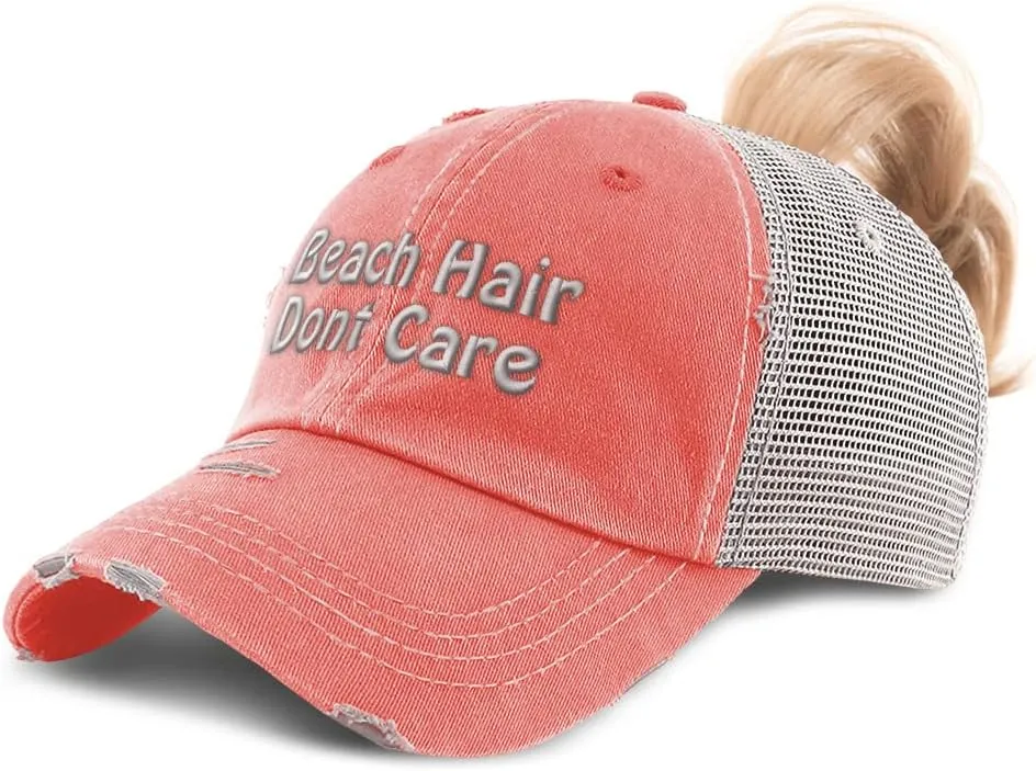 Speedy Pros Womens Ponytail Cap Beach Hair Dont Care Cotton Distressed Trucker Hats