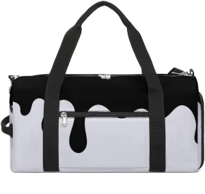 Sport Gym Duffel with Shoe Compartment Wet Pocket, Black-melt-drips-drops Shoulder Travel Bag for Women Men
