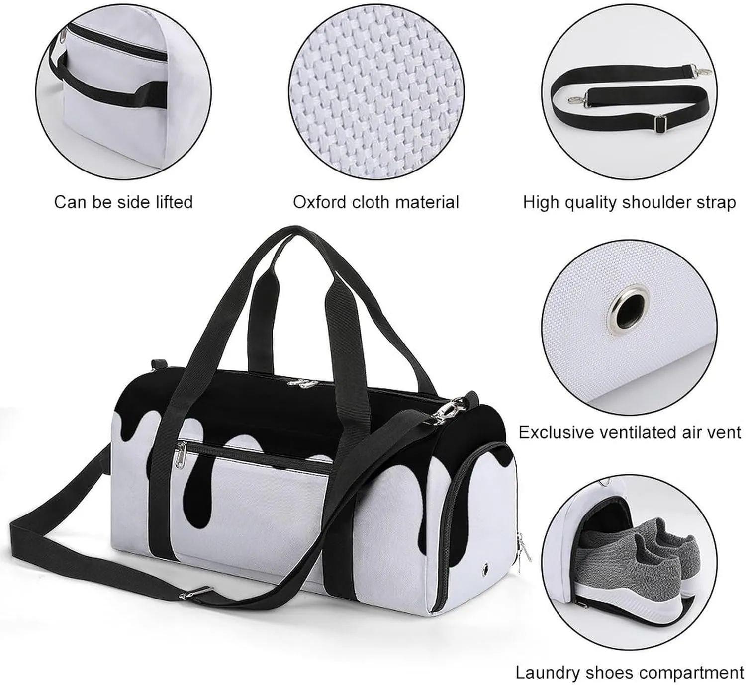 Sport Gym Duffel with Shoe Compartment Wet Pocket, Black-melt-drips-drops Shoulder Travel Bag for Women Men