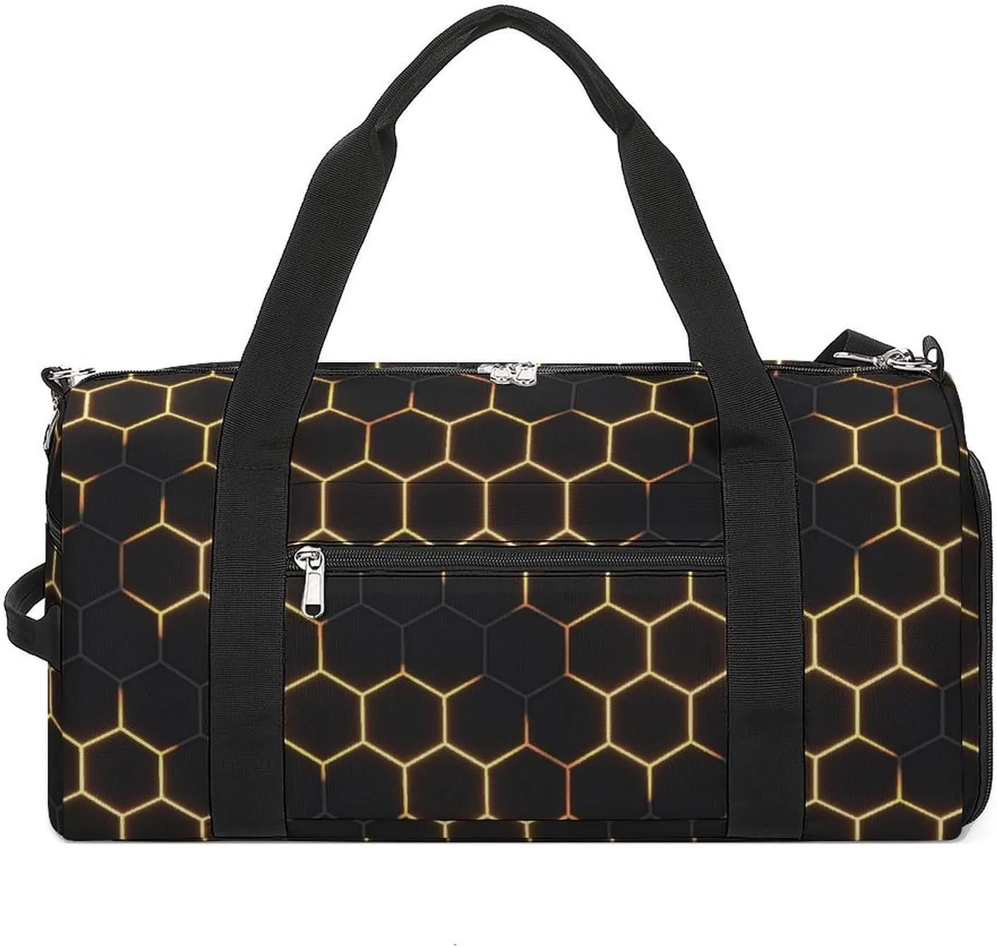 Sport Gym Duffel with Shoe Compartment Wet Pocket, Dark-hexagon-print Shoulder Travel Bag for Women Men, style-1