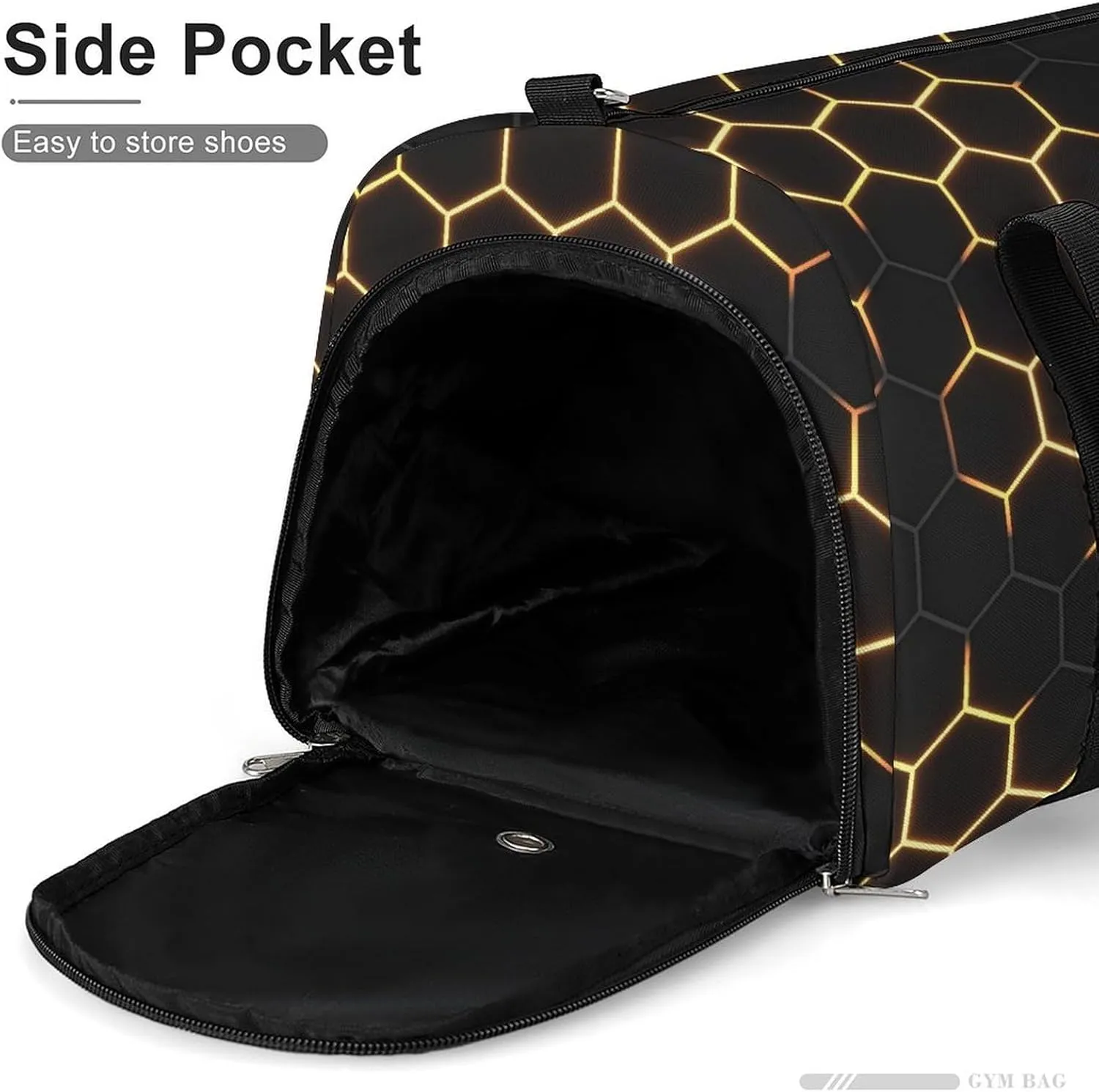 Sport Gym Duffel with Shoe Compartment Wet Pocket, Dark-hexagon-print Shoulder Travel Bag for Women Men, style-1