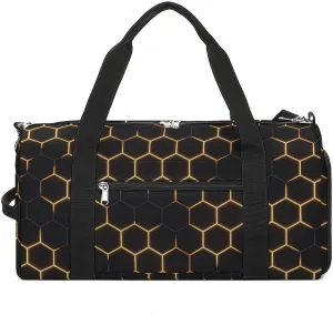 Sport Gym Duffel with Shoe Compartment Wet Pocket, Dark-hexagon-print Shoulder Travel Bag for Women Men, style-1