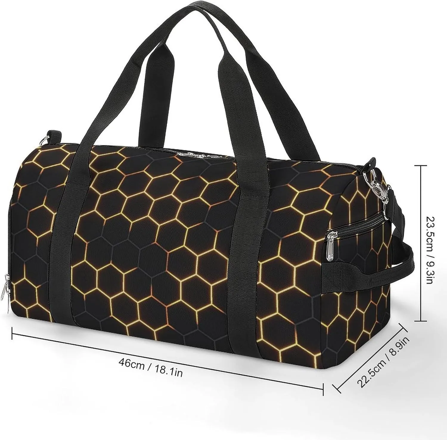 Sport Gym Duffel with Shoe Compartment Wet Pocket, Dark-hexagon-print Shoulder Travel Bag for Women Men, style-1