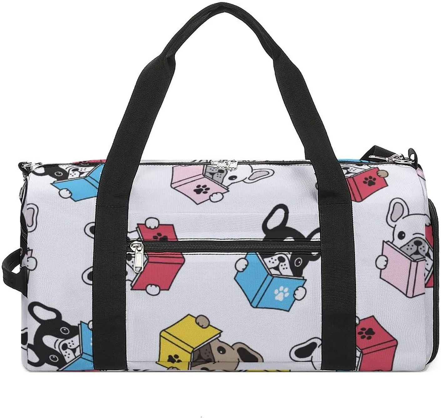 Sport Gym Duffel with Shoe Compartment Wet Pocket, French-bulldog Cartoon Shoulder Travel Bag for Women Men, style
