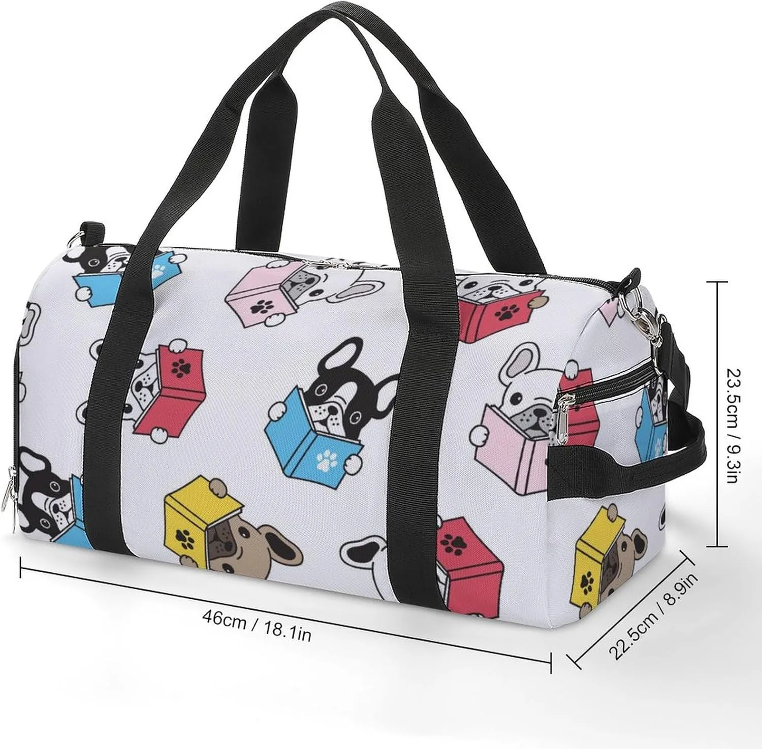 Sport Gym Duffel with Shoe Compartment Wet Pocket, French-bulldog Cartoon Shoulder Travel Bag for Women Men, style