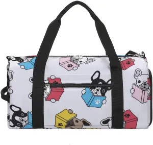 Sport Gym Duffel with Shoe Compartment Wet Pocket, French-bulldog Cartoon Shoulder Travel Bag for Women Men, style