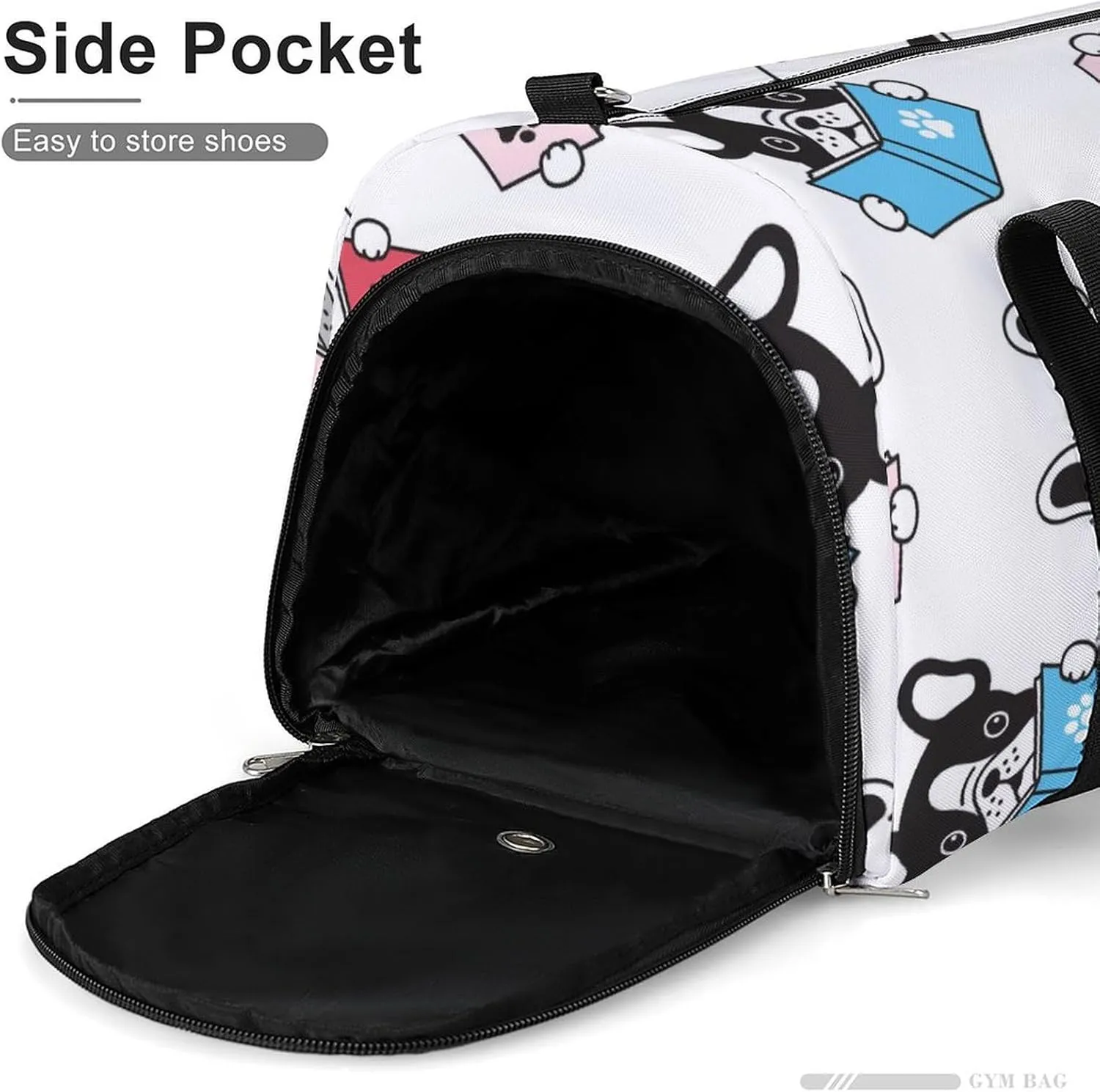 Sport Gym Duffel with Shoe Compartment Wet Pocket, French-bulldog Cartoon Shoulder Travel Bag for Women Men, style