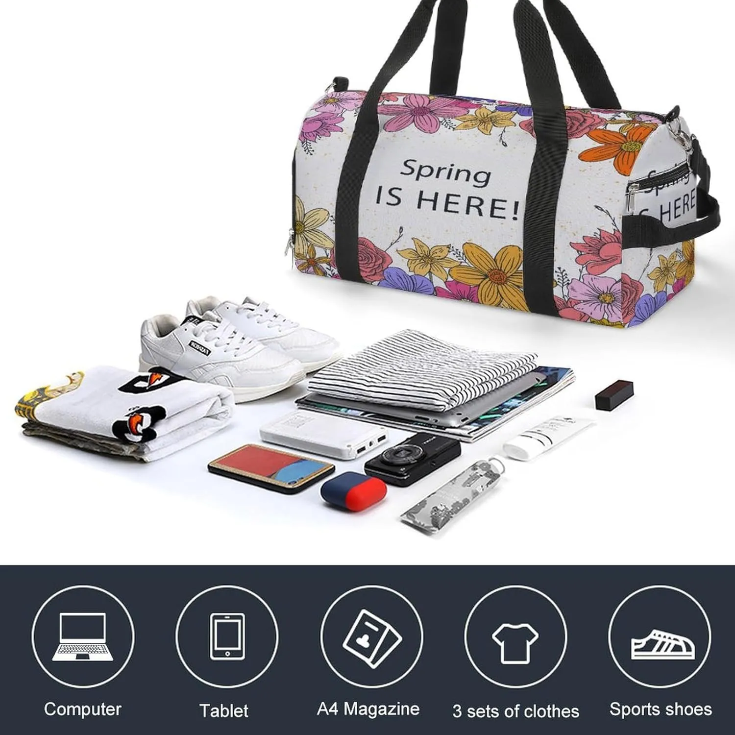 Sport Gym Duffel with Shoe Compartment Wet Pocket, Plants-spring-background Shoulder Travel Bag for Women Men, style-3