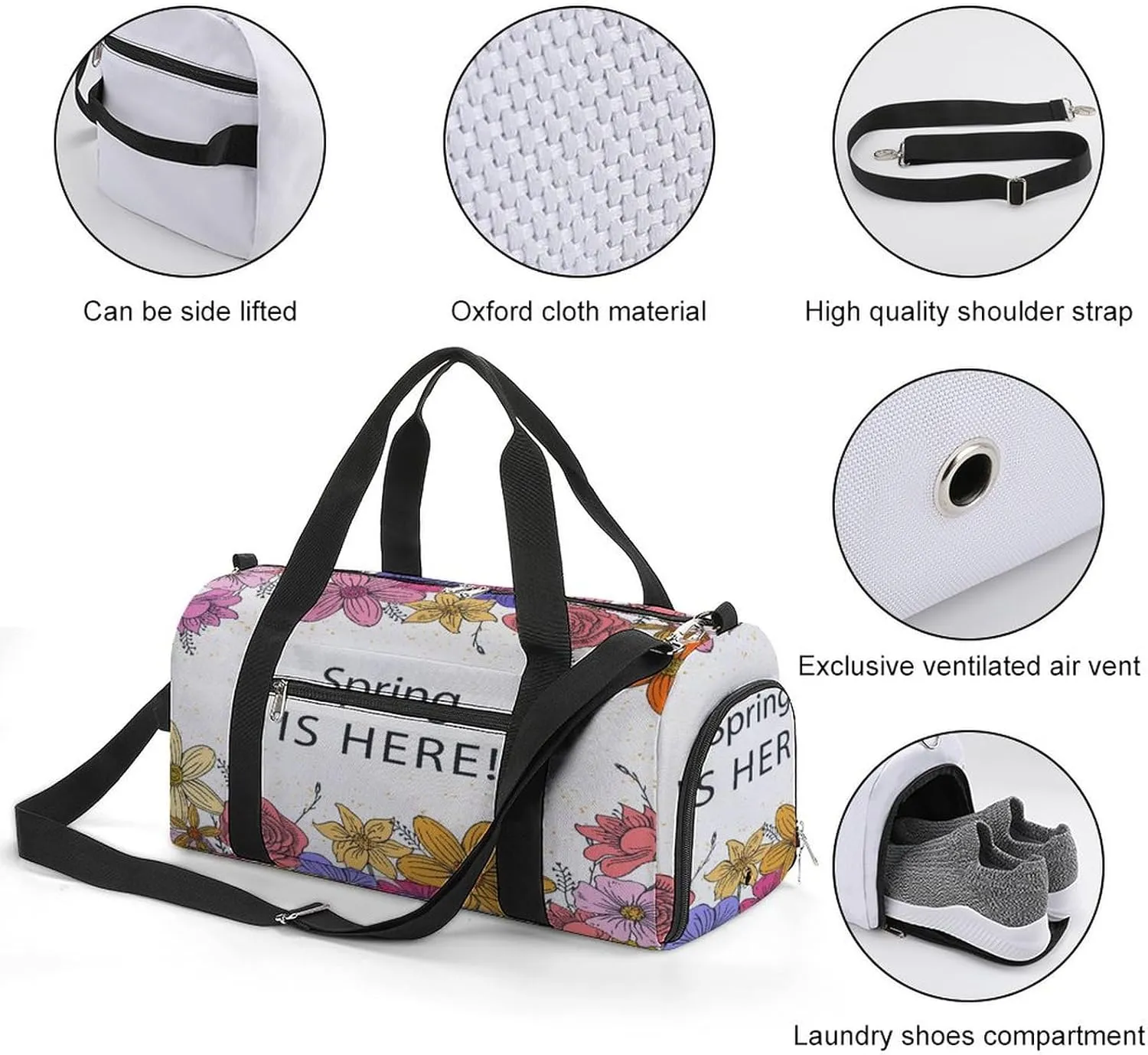 Sport Gym Duffel with Shoe Compartment Wet Pocket, Plants-spring-background Shoulder Travel Bag for Women Men, style-3