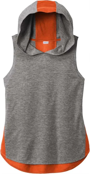 SPORT-TEK Women's PosiCharge Tri-Blend Wicking Draft Hoodie Tank | Athletic Fit Gym Top, Summer Workout Clothing