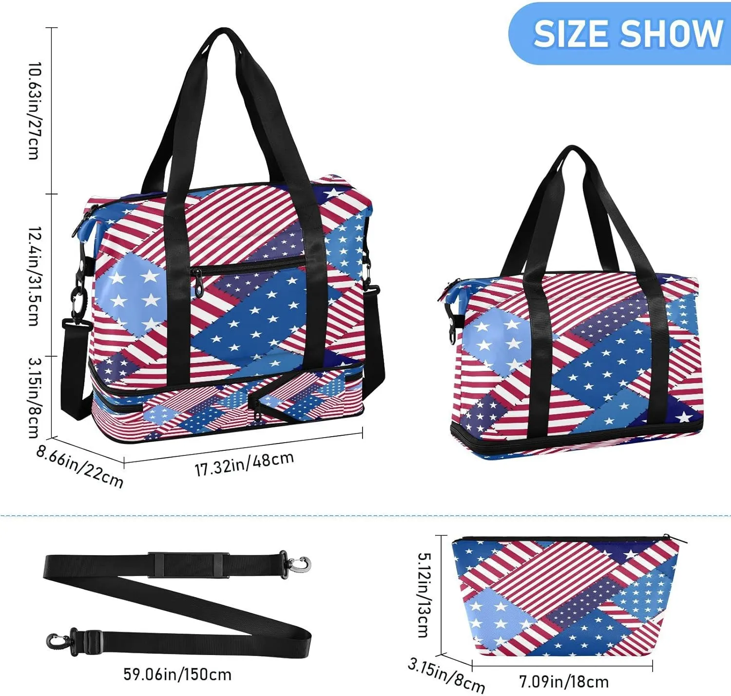 Sport Tote Bag for Women,Gym Bag Independence Day Duffle Bag with Shoe Compartment and Wet Pocket,Ladies Beach Bag Overnight Bag,Weekender Bag Carry on Bag for Airplane
