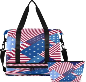 Sport Tote Bag for Women,Gym Bag Independence Day Duffle Bag with Shoe Compartment and Wet Pocket,Ladies Beach Bag Overnight Bag,Weekender Bag Carry on Bag for Airplane