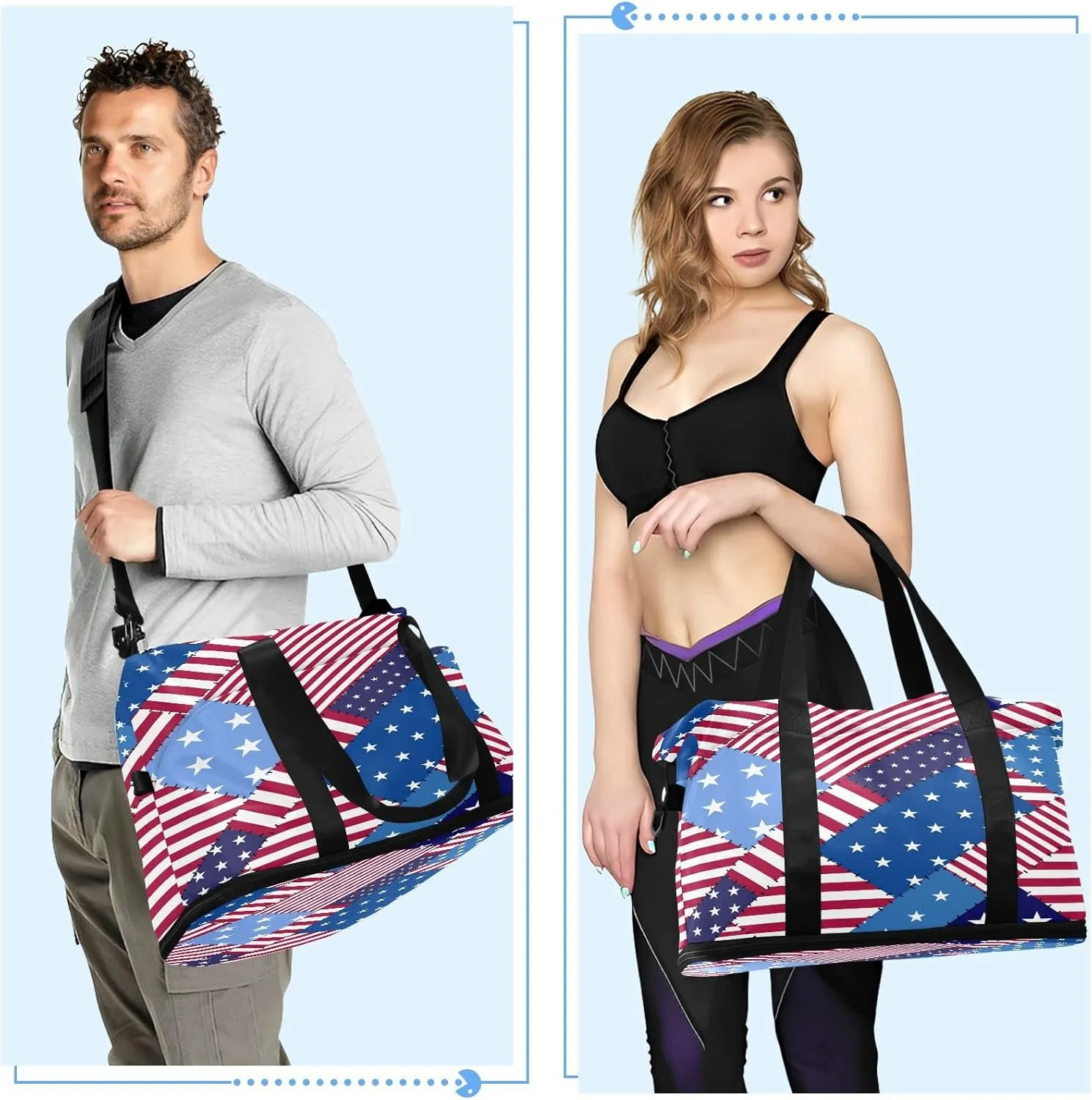 Sport Tote Bag for Women,Gym Bag Independence Day Duffle Bag with Shoe Compartment and Wet Pocket,Ladies Beach Bag Overnight Bag,Weekender Bag Carry on Bag for Airplane