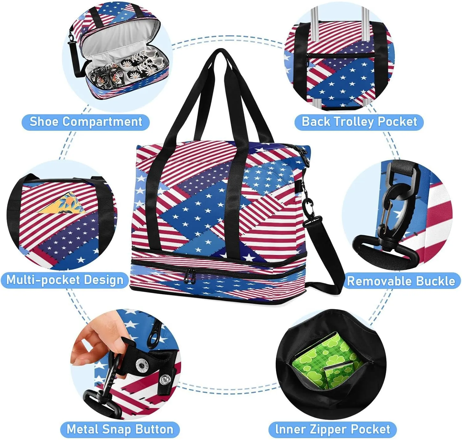 Sport Tote Bag for Women,Gym Bag Independence Day Duffle Bag with Shoe Compartment and Wet Pocket,Ladies Beach Bag Overnight Bag,Weekender Bag Carry on Bag for Airplane