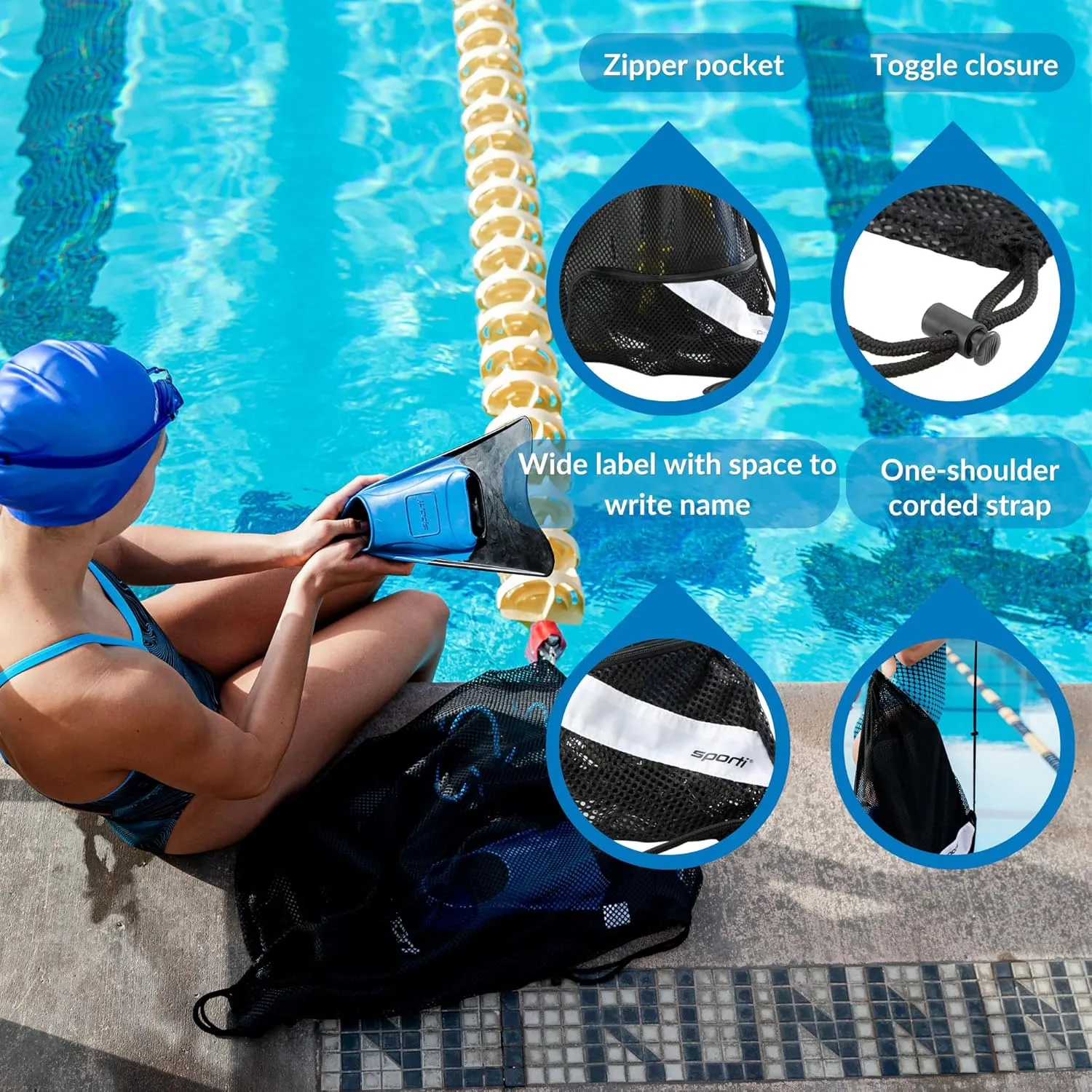 Sporti Swimming Equipment Bags, Mesh Drawstring Backpack,Swim Bag for Swimmers,Mesh Backpack for Beach