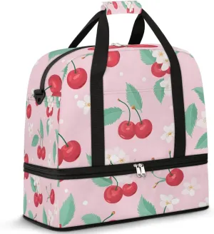 Sports Duffel Bag, Foldable Cherry Travel Duffel Bag, Gym Yoga Beach Bag Weekender Overnight Bag with Shoes Compartment for Men Women, Summer Fruit
