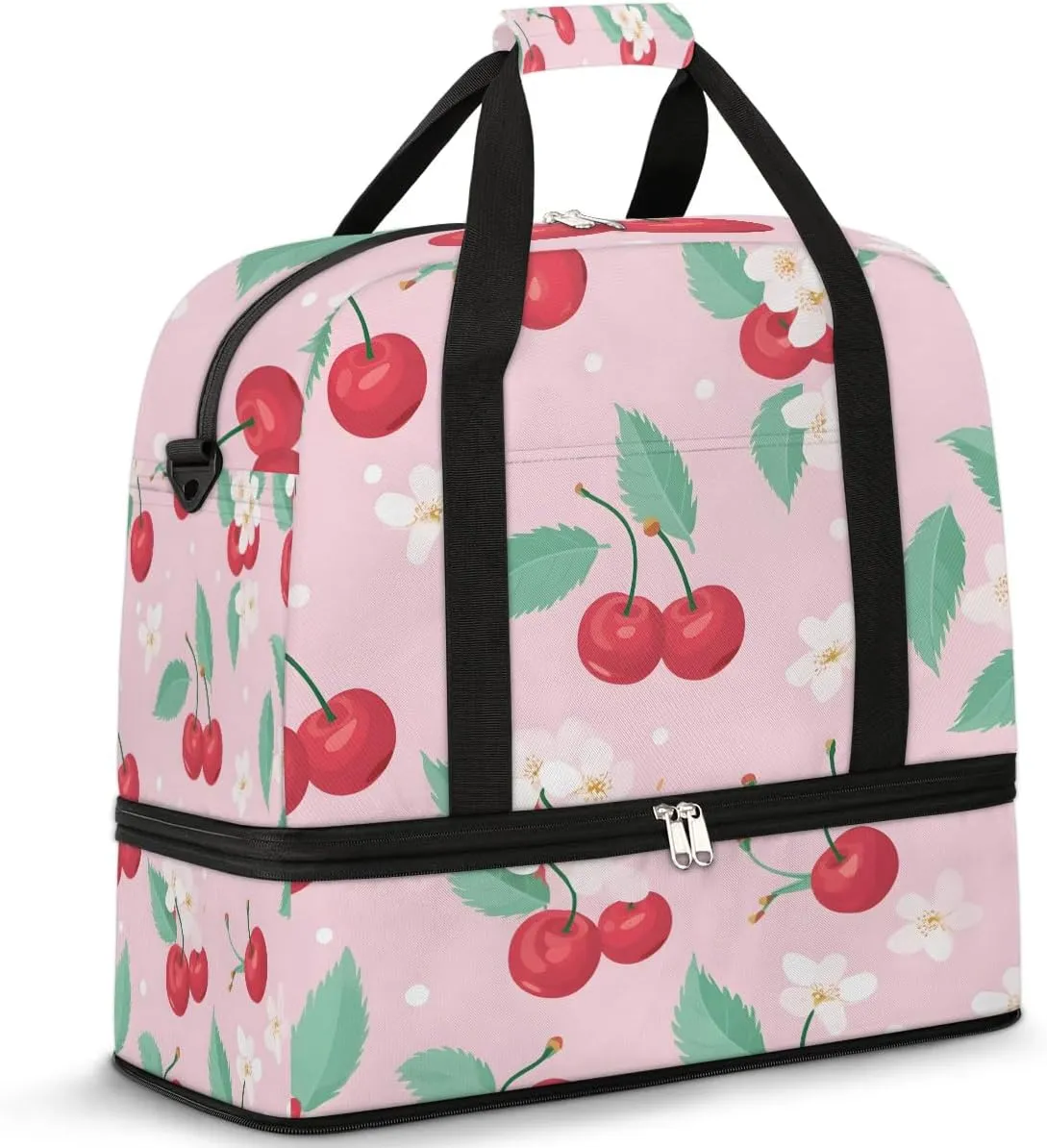 Sports Duffel Bag, Foldable Cherry Travel Duffel Bag, Gym Yoga Beach Bag Weekender Overnight Bag with Shoes Compartment for Men Women, Summer Fruit