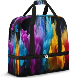 Sports Duffel Bag, Foldable Color Pigments Travel Duffel Bag, Gym Yoga Beach Bag Weekender Overnight Bag with Shoes Compartment for Men Women, Pigments