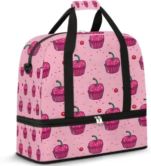 Sports Duffel Bag, Foldable Cupcakes Travel Duffel Bag, Gym Yoga Beach Bag Weekender Overnight Bag with Shoes Compartment for Men Women, Sweets