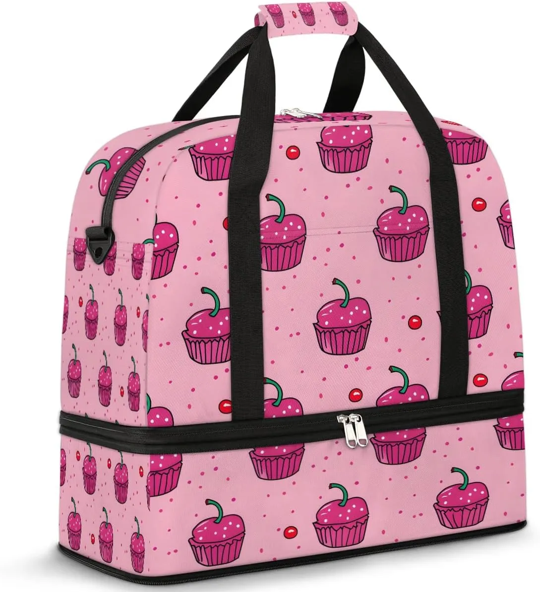 Sports Duffel Bag, Foldable Cupcakes Travel Duffel Bag, Gym Yoga Beach Bag Weekender Overnight Bag with Shoes Compartment for Men Women, Sweets
