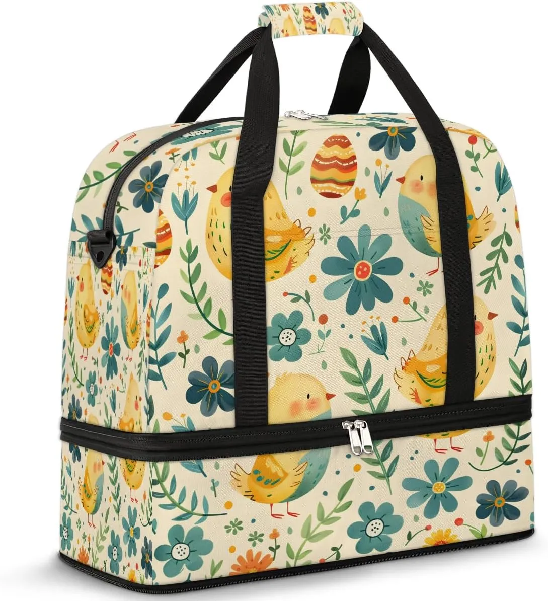 Sports Duffel Bag, Foldable Farmhouse Chicken Travel Duffel Bag, Gym Yoga Beach Bag Weekender Overnight Bag with Shoes Compartment for Men Women, Vintage Farm Chicken