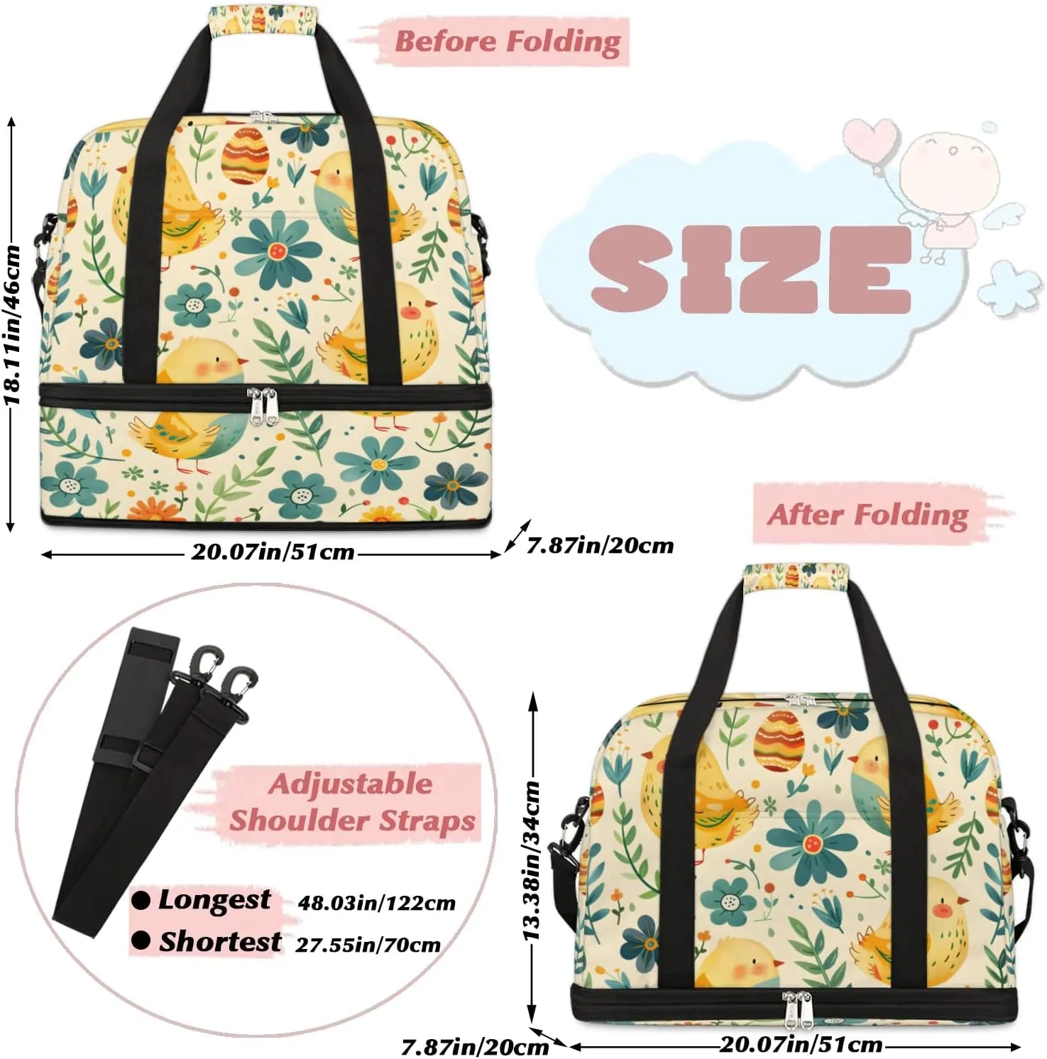Sports Duffel Bag, Foldable Farmhouse Chicken Travel Duffel Bag, Gym Yoga Beach Bag Weekender Overnight Bag with Shoes Compartment for Men Women, Vintage Farm Chicken
