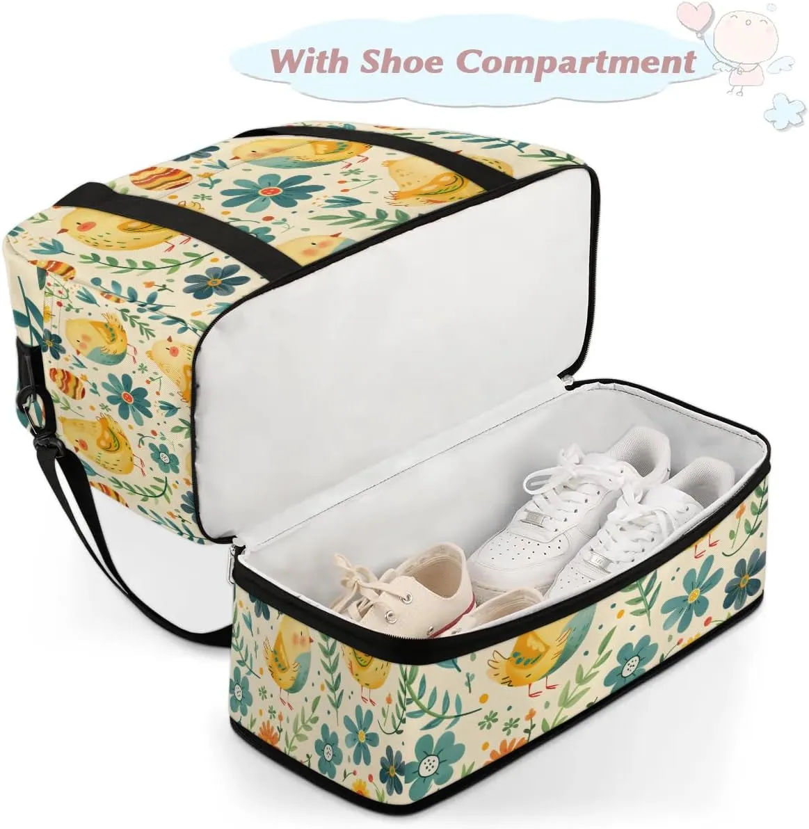 Sports Duffel Bag, Foldable Farmhouse Chicken Travel Duffel Bag, Gym Yoga Beach Bag Weekender Overnight Bag with Shoes Compartment for Men Women, Vintage Farm Chicken