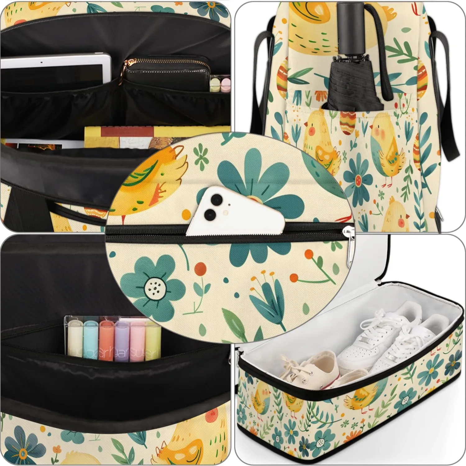 Sports Duffel Bag, Foldable Farmhouse Chicken Travel Duffel Bag, Gym Yoga Beach Bag Weekender Overnight Bag with Shoes Compartment for Men Women, Vintage Farm Chicken