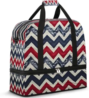 Sports Duffel Bag, Foldable Memorial Day Travel Duffel Bag, Gym Yoga Beach Bag Weekender Overnight Bag with Shoes Compartment for Men Women, Abstract Flag