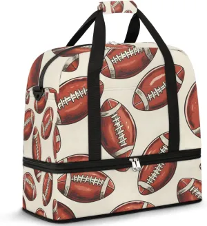 Sports Duffel Bag, Foldable Rugby Football Travel Duffel Bag, Gym Yoga Beach Bag Weekender Overnight Bag with Shoes Compartment for Men Women, Rugby Balls Sport