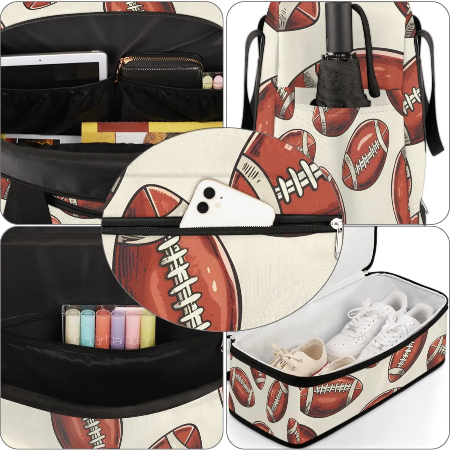 Sports Duffel Bag, Foldable Rugby Football Travel Duffel Bag, Gym Yoga Beach Bag Weekender Overnight Bag with Shoes Compartment for Men Women, Rugby Balls Sport