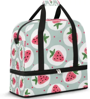 Sports Duffel Bag, Foldable Strawberry Travel Duffel Bag, Gym Yoga Beach Bag Weekender Overnight Bag with Shoes Compartment for Men Women, Fruits Cute