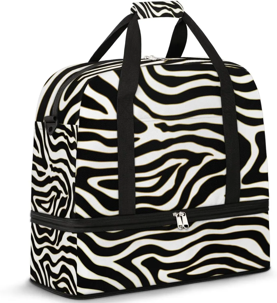 Sports Duffel Bag, Foldable Zebra Travel Duffel Bag, Gym Yoga Beach Bag Weekender Overnight Bag with Shoes Compartment for Men Women, Zebra Print
