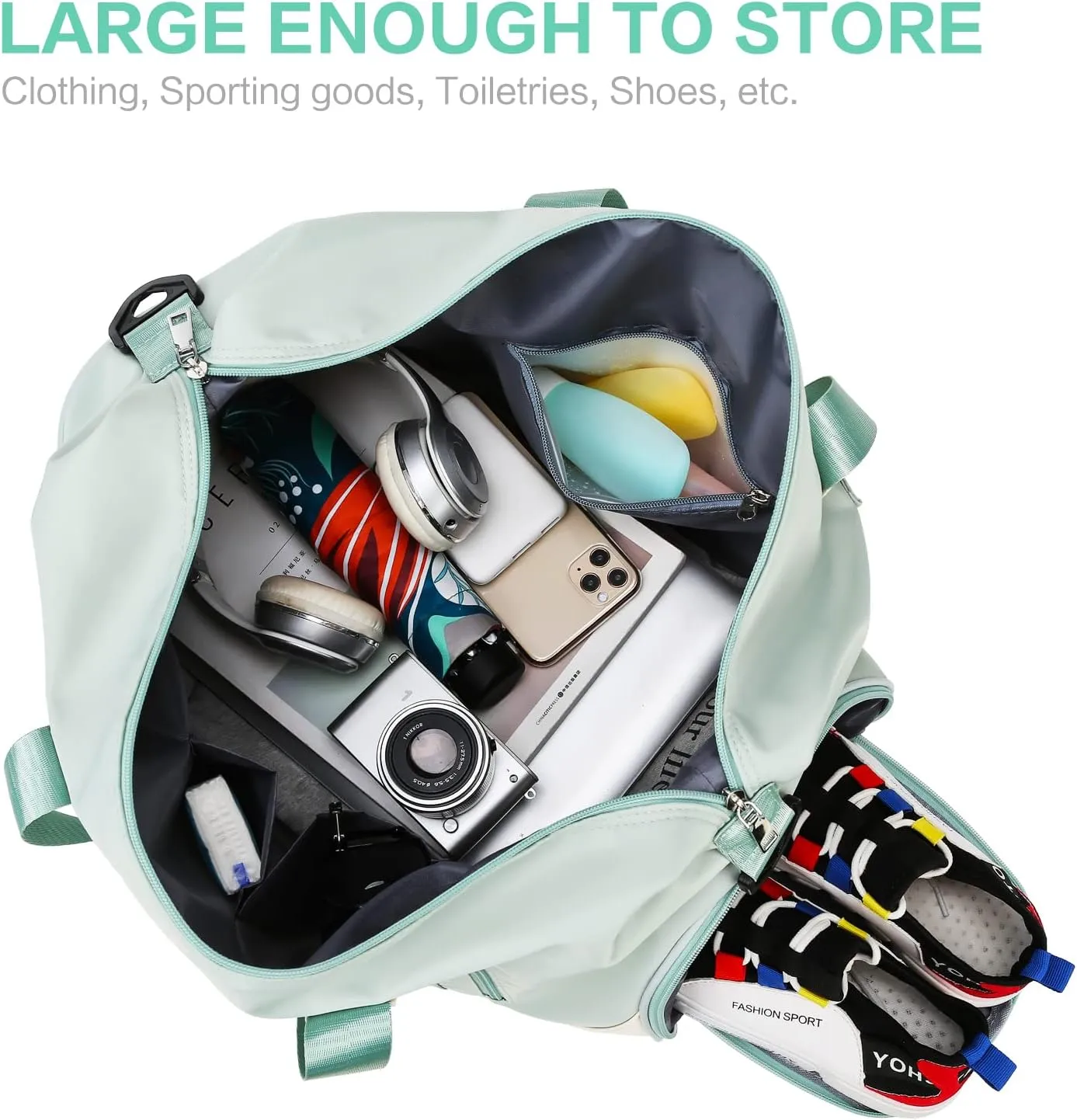 Sports Duffel Bags for Women and Men Portable gym bag with Wet Pocket & Separate Shoes Compartment Short Travel Organizer Tote Shoulder Bag (Light Grey)