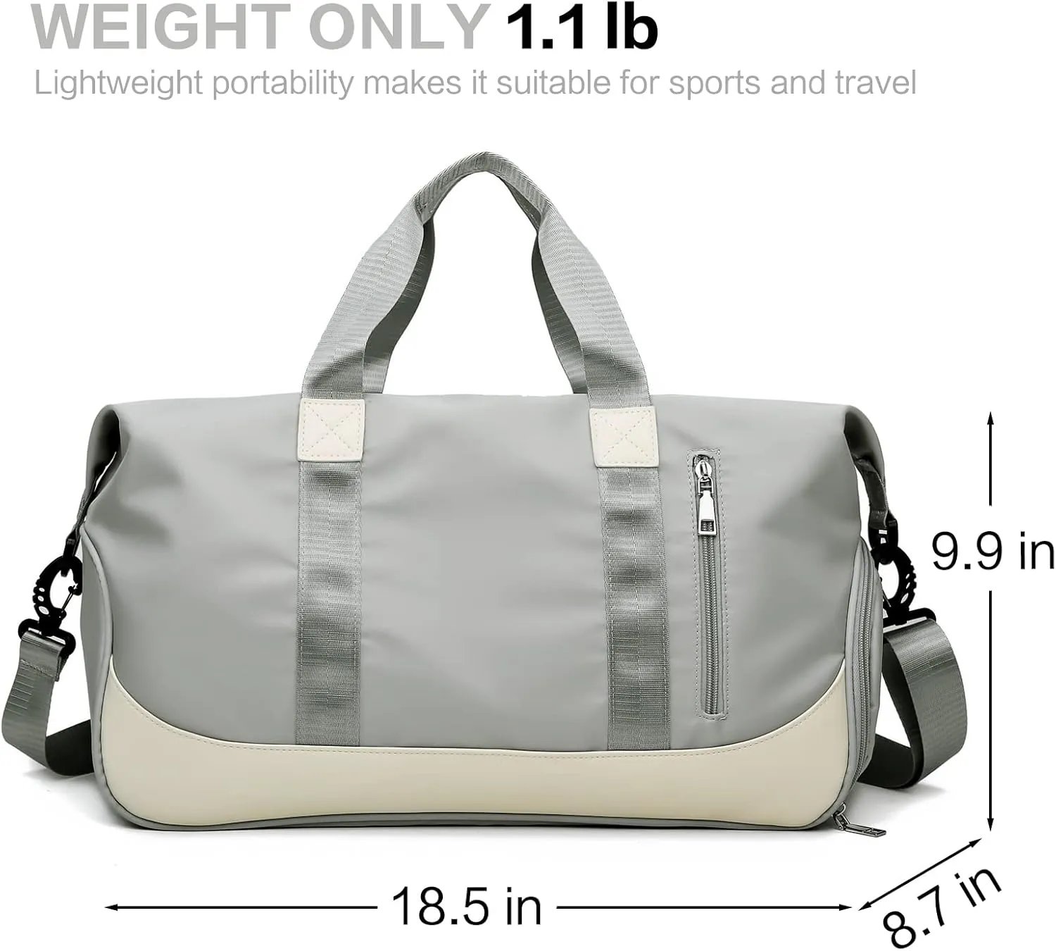 Sports Duffel Bags for Women and Men Portable gym bag with Wet Pocket & Separate Shoes Compartment Short Travel Organizer Tote Shoulder Bag (Light Grey)