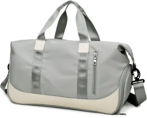 Sports Duffel Bags for Women and Men Portable gym bag with Wet Pocket & Separate Shoes Compartment Short Travel Organizer Tote Shoulder Bag (Light Grey)