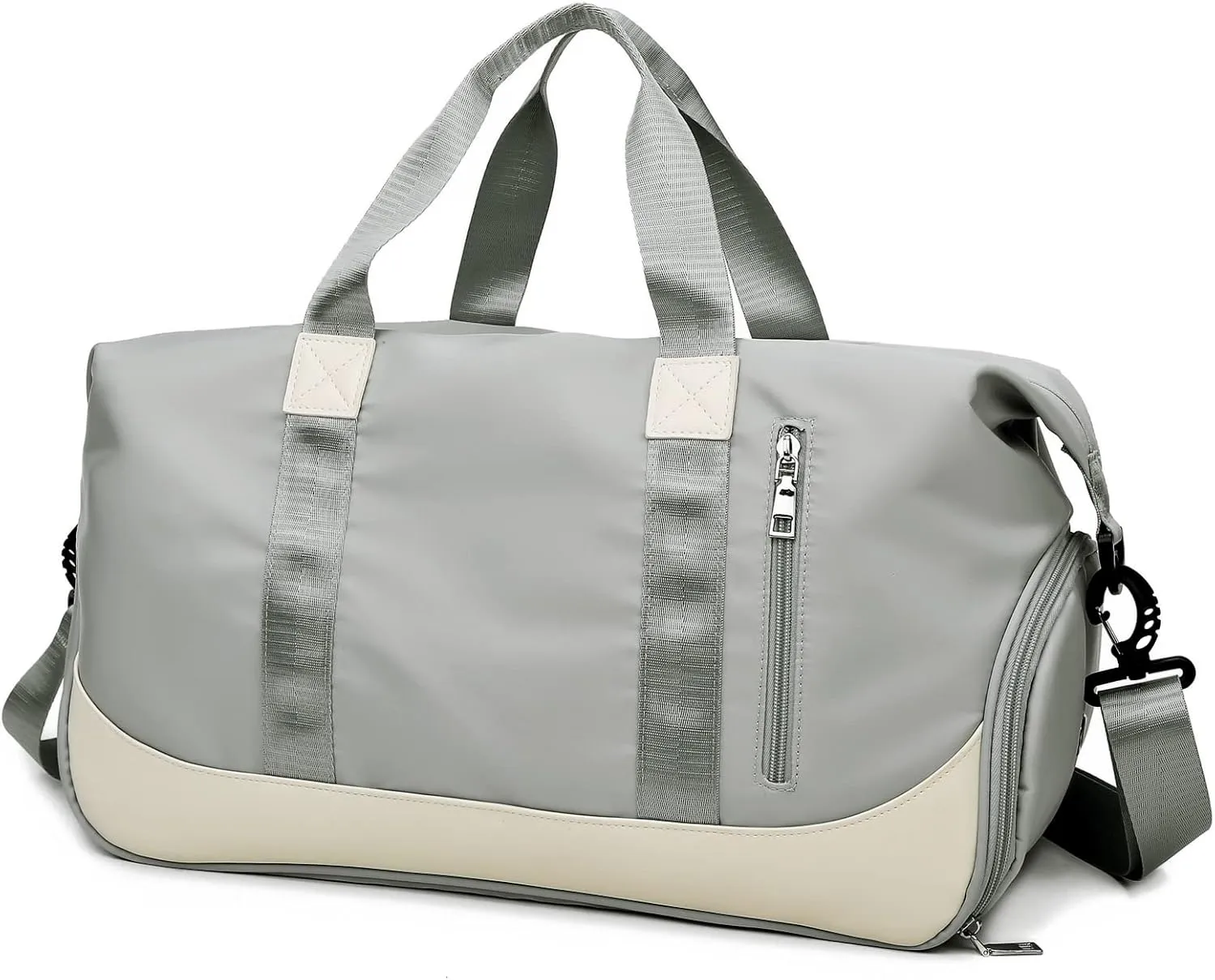 Sports Duffel Bags for Women and Men Portable gym bag with Wet Pocket & Separate Shoes Compartment Short Travel Organizer Tote Shoulder Bag (Light Grey)