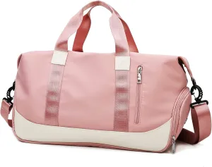 Sports Duffel Bags for Women and Men Portable gym bag with Wet Pocket & Separate Shoes Compartment Short Travel Organizer Tote Shoulder Bag, Pink