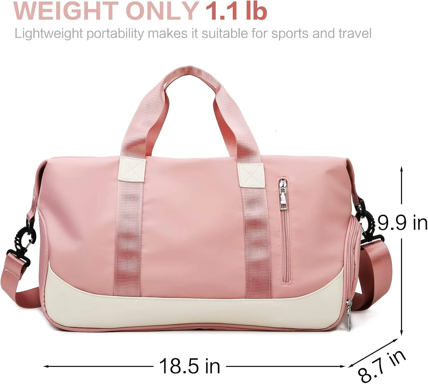 Sports Duffel Bags for Women and Men Portable gym bag with Wet Pocket & Separate Shoes Compartment Short Travel Organizer Tote Shoulder Bag, Pink