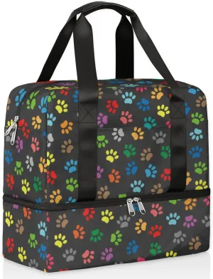 Sports Gym Bag Colorful Dog Paw Print Travel Duffel Bag Waterproof Lightweight Swim Bag Travel Tote Luggage Weekender Overnight Handbag Workout Bag with Shoes Compartment for Women Men