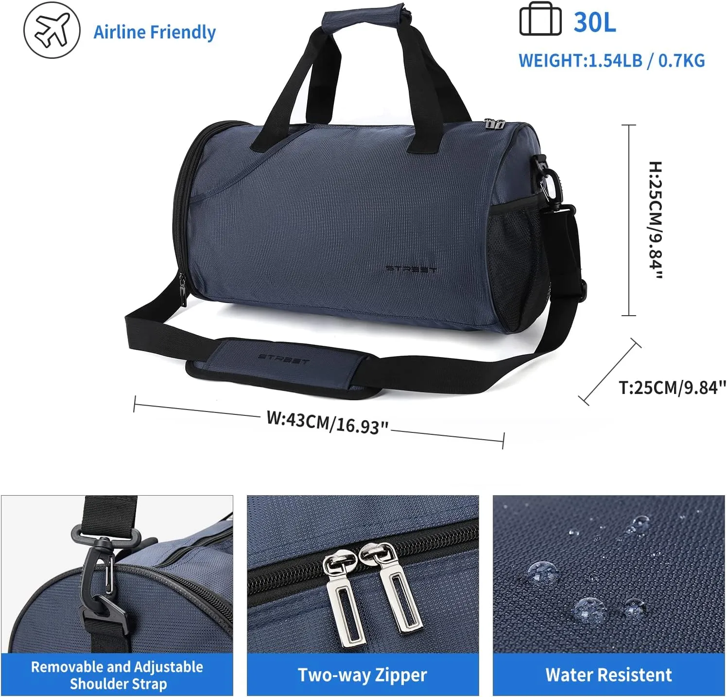 Sports Gym Bag for Men Women with Wet Pocket & Shoes Compartment,Small Travel Duffel Bag