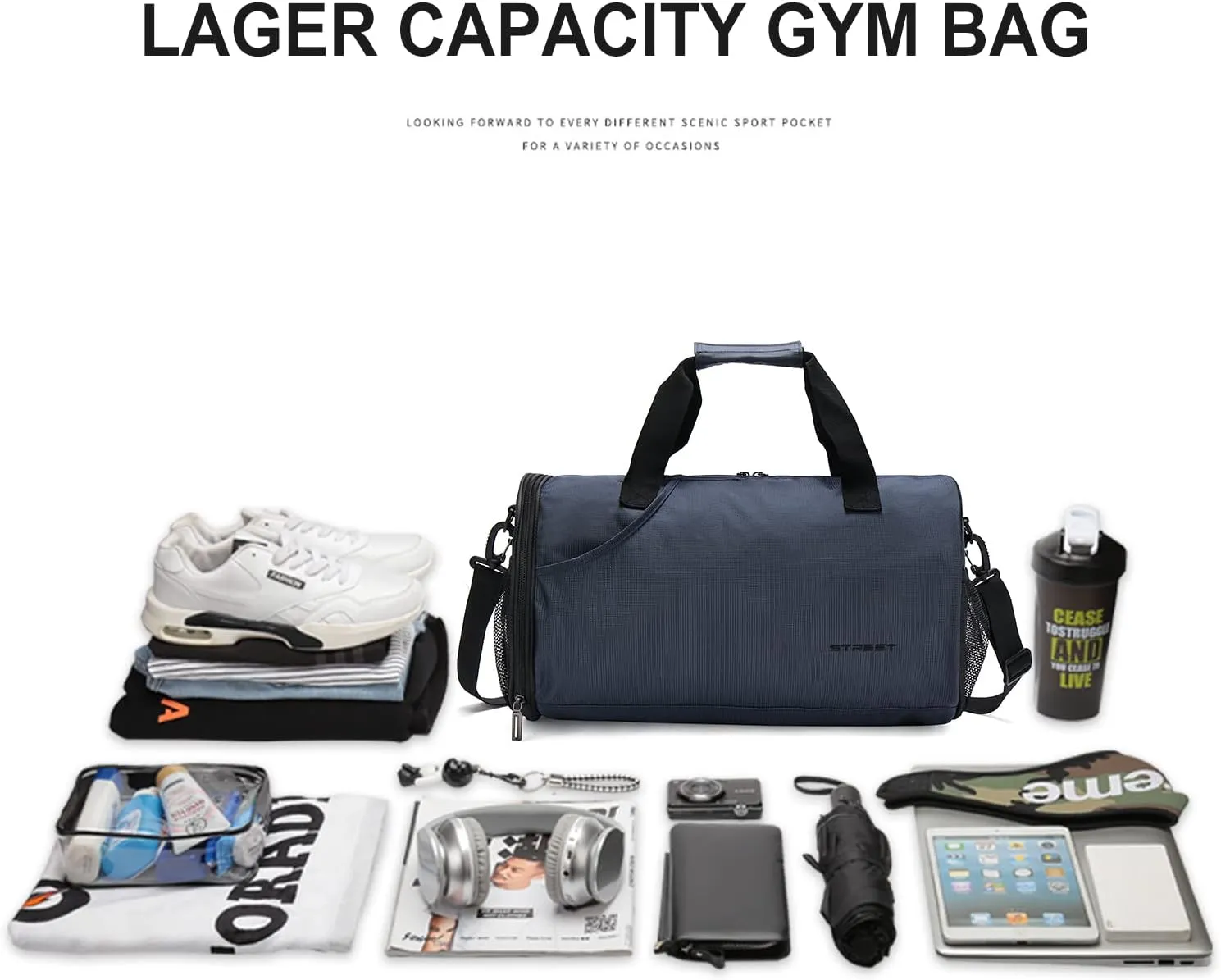 Sports Gym Bag for Men Women with Wet Pocket & Shoes Compartment,Small Travel Duffel Bag