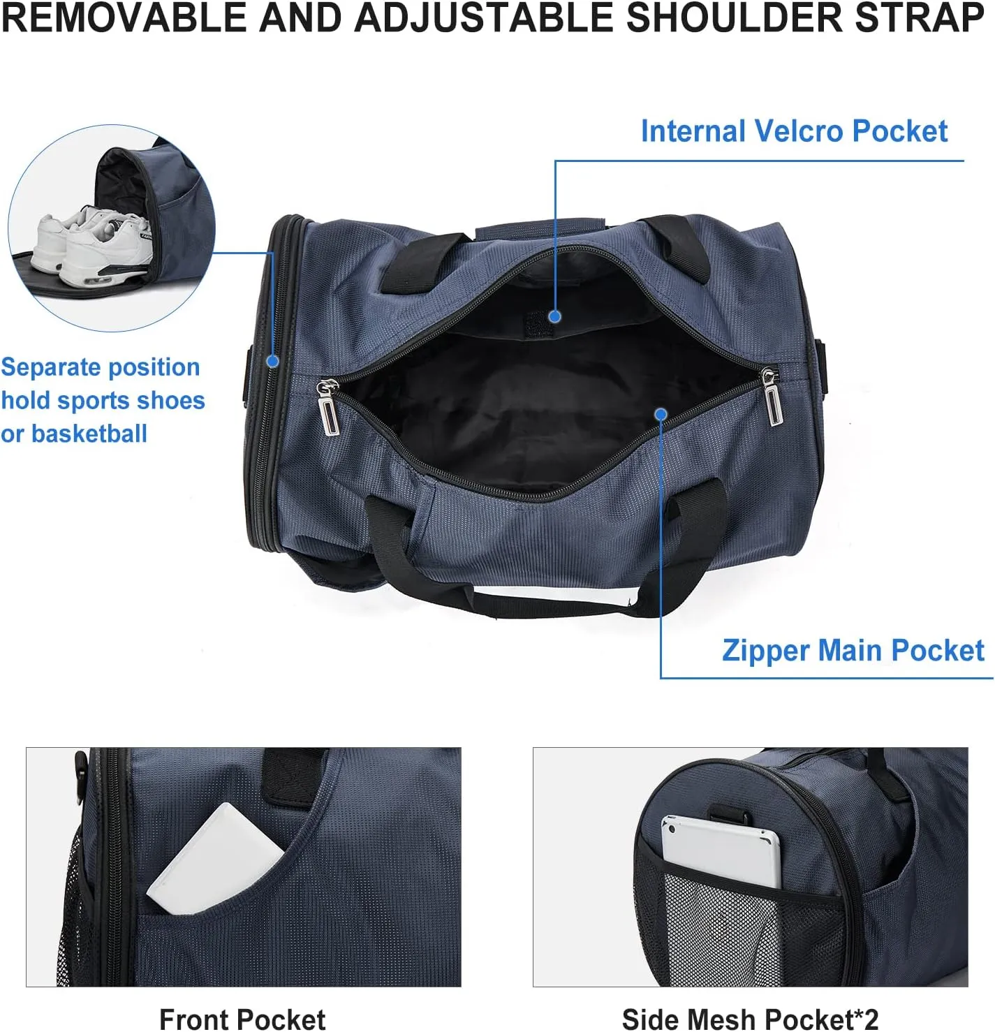 Sports Gym Bag for Men Women with Wet Pocket & Shoes Compartment,Small Travel Duffel Bag