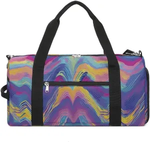 Sports Gym Bag for Women Men with Shoe And Wet Compartment Travel Duffel Bag Blue And Peach Style Weekender Bag Carry on Overnight Bag for Swimming Fitness Workout Sport Duffle Bag