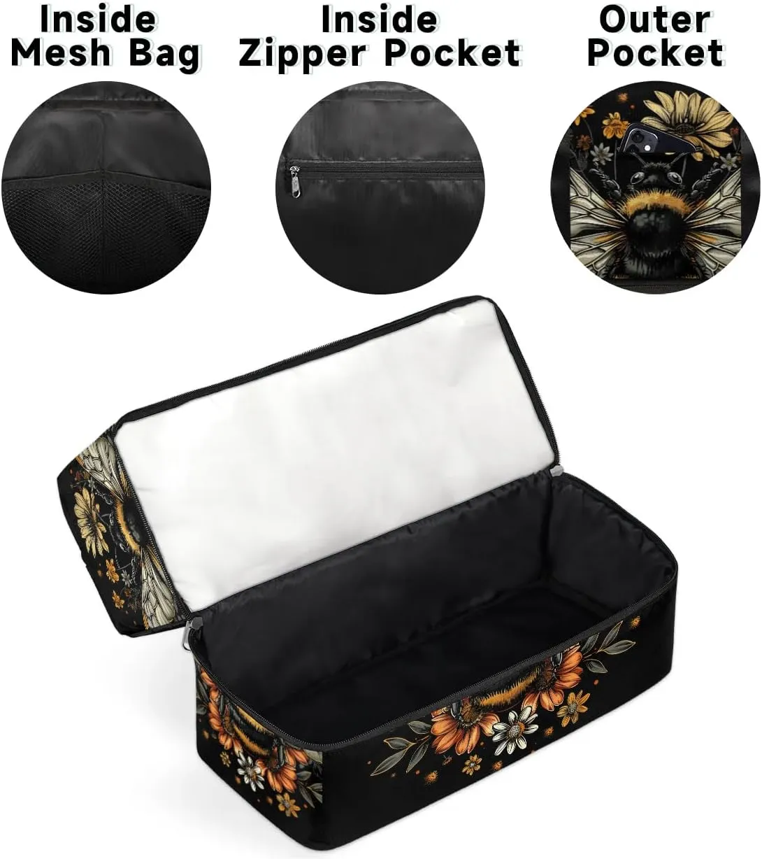 Sports Gym Bag Retro Bee Flower Travel Duffel Bag Waterproof Lightweight Swim Bag Travel Tote Luggage Weekender Overnight Handbag Workout Bag with Shoes Compartment for Women Men